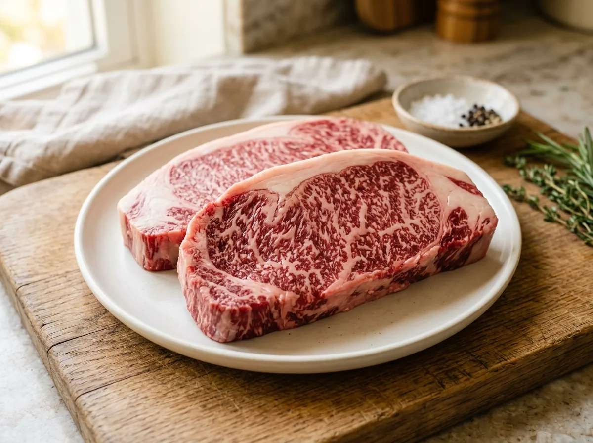 黒毛和牛のサーロインステーキ用の厚切り肉（イメージ）